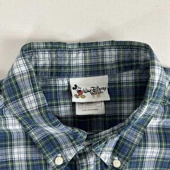 Disney World Button Down Shirt Men's Size L Blue Plaid Short Sleeve Mickey Mouse - Picture 6 of 8